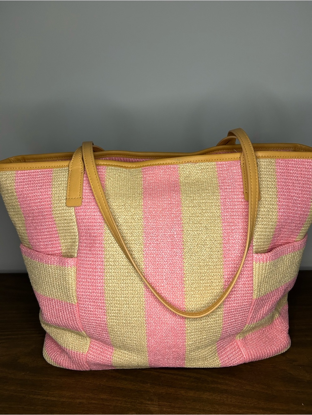 Vera Bradley NWT Candy Pink Stripe Straw Beach Tote Floral Woven Large Zip Bag - Picture 9 of 12